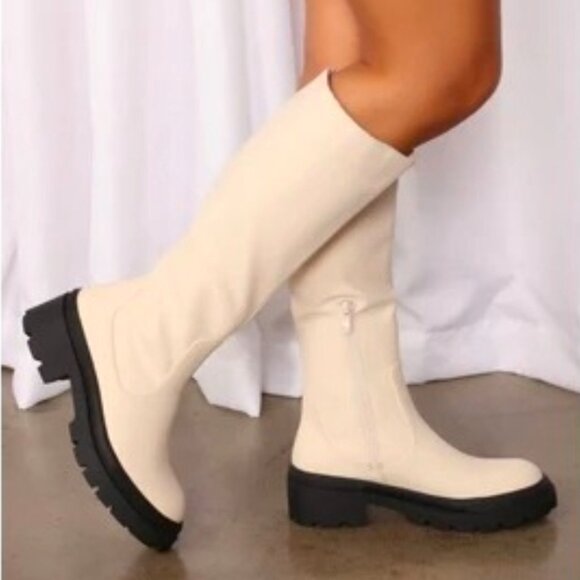 JUSTFAB.Cream Knee-High Boots Felice Size US 9.5 Black Sole Side Zipper Closu - Picture 4 of 4